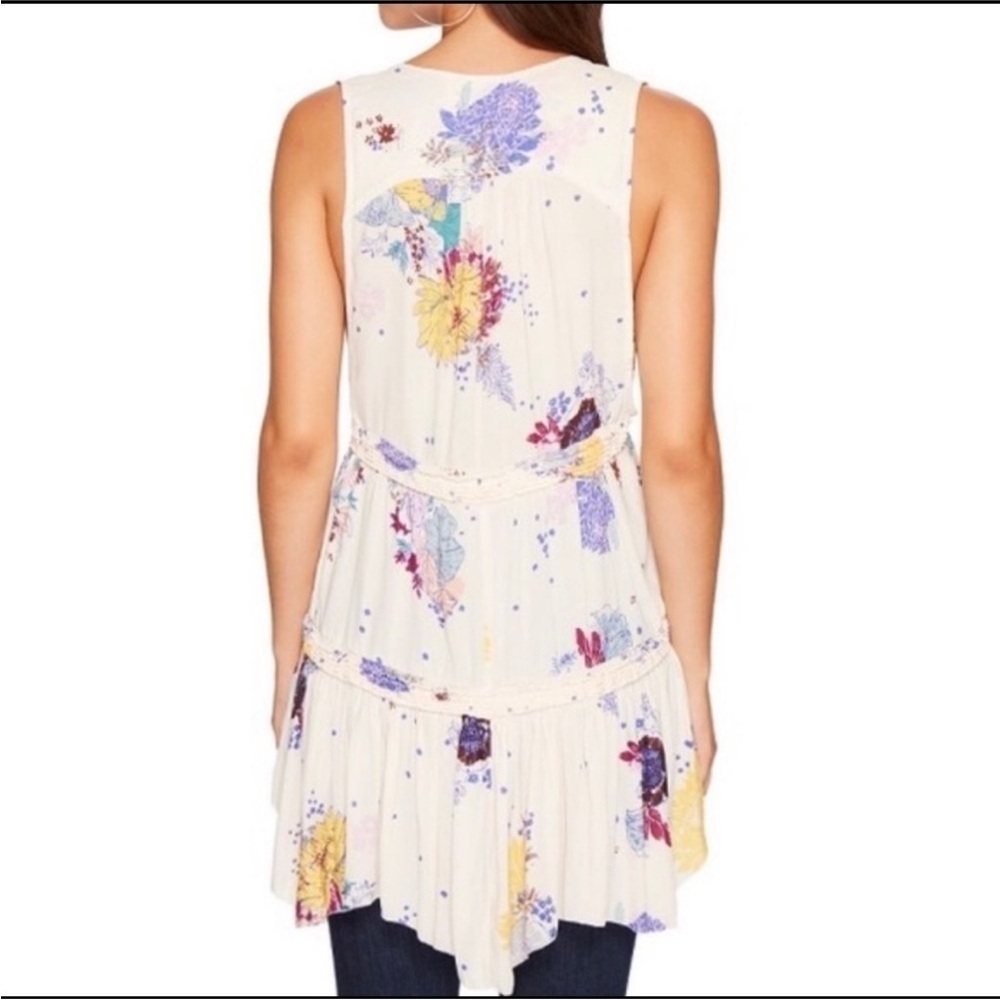 Free People Purple Haze Cream Combo Floral Tunic Top/Mini Dress - Picture 3 of 13